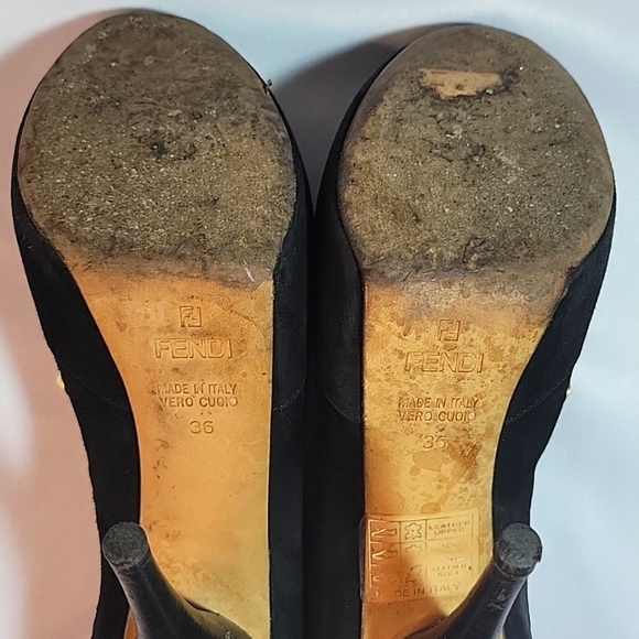 Fendi Black Suede Leather Ankle Platform Pumps Size 36 - Picture 10 of 11